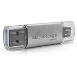 MediaRange Memoria USB combo 256 GB, Lápiz USB plateado/Transparente