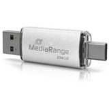 MediaRange Memoria USB combo 256 GB, Lápiz USB plateado/Transparente