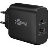 goobay Cargador rápido dual USB-C PD 45 vatios negro