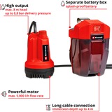 EINHELL GE-SP 18 Li - Solo 0,8 bar 5000 l/h, Bombas presión e inmersión rojo/Negro, Batería, 0,8 bar, 5000 l/h, Negro, Rojo