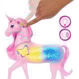 Mattel Barbie unicornio brillante y luminoso, Muñecos 