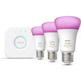 Philips Hue White & Color Ambiance Juego de Inicio: E27 Lámpara Inteligente A60 Paquete de Tres, Lámpara LED 