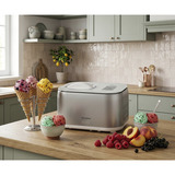 Ariete Máquina de helados Gran Gelato 4in1, Heladera blanco/Plateado, Compresor de helados, 1 L, 1 senos, Acero inoxidable, 60 min, Blanco