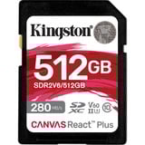 Kingston Canvas React Plus 512 GB SDXC UHS-II Clase 10, Tarjeta de memoria 512 GB, SDXC, Clase 10, UHS-II, 280 MB/s, 150 MB/s