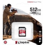 Kingston Canvas React Plus 512 GB SDXC UHS-II Clase 10, Tarjeta de memoria 512 GB, SDXC, Clase 10, UHS-II, 280 MB/s, 150 MB/s