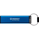Kingston IronKey Keypad 200 de 256 GB, FIPS 140-3 nivel 3 cifrado AES-256, Lápiz USB azul, FIPS 140-3 nivel 3 cifrado AES-256, 256 GB, USB tipo A, 3.2 Gen 1 (3.1 Gen 1), 145 MB/s, Funda, Azul