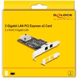 DeLOCK Tarjeta PCI Express x2 a 2 x RJ45, Adaptador de red 