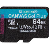 Kingston 64GB microSDXC Canvas Go Plus Gen4 200R A2 U3 Paquete individual sin ADP, Tarjeta de memoria negro, 64 GB, MicroSD, Clase 10, UHS-I, 200 MB/s, 100 MB/s