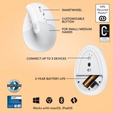 Logitech Lift Ratones, Ratón blanco/Gris claro, mano derecha, Diseño vertical, Óptico, RF Wireless + Bluetooth, 4000 DPI, Blanco