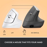 Logitech Lift Ratones, Ratón blanco/Gris claro, mano derecha, Diseño vertical, Óptico, RF Wireless + Bluetooth, 4000 DPI, Blanco