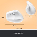 Logitech Lift Ratones, Ratón blanco/Gris claro, mano derecha, Diseño vertical, Óptico, RF Wireless + Bluetooth, 4000 DPI, Blanco
