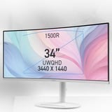 MSI Modern MD342CQPWDE pantalla para PC 86,4 cm (34") 3440 x 1440 Pixeles UltraWide Quad HD LCD Blanco, Monitor LED blanco, 86,4 cm (34"), 3440 x 1440 Pixeles, UltraWide Quad HD, LCD, 4 ms, Blanco
