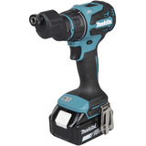 Makita Taladro atornillador a batería con sistema de cabezal intercambiable DDF491RTJ, 18 Voltios, Taladro/destornillador azul/Negro