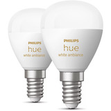Philips Hue White Ambiance E14 Lámpara Inteligente Forma de Gota Paquete Doble 470 lm, Lámpara LED 