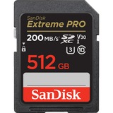 SanDisk Extreme PRO 512 GB SDXC Clase 10, Tarjeta de memoria negro, 512 GB, SDXC, Clase 10, 200 MB/s, 140 MB/s, Class 3 (U3)