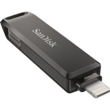 SanDisk iXpand unidad flash USB 128 GB USB Type-C / Lightning 3.2 Gen 1 (3.1 Gen 1) Negro, Lápiz USB negro, 128 GB, USB Type-C / Lightning, 3.2 Gen 1 (3.1 Gen 1), Girar, Protección mediante contraseña, Negro