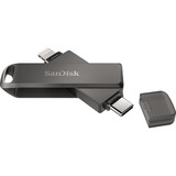 SanDisk iXpand unidad flash USB 128 GB USB Type-C / Lightning 3.2 Gen 1 (3.1 Gen 1) Negro, Lápiz USB negro, 128 GB, USB Type-C / Lightning, 3.2 Gen 1 (3.1 Gen 1), Girar, Protección mediante contraseña, Negro