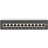 Digitus Panel de conexión de escritorio CAT 6A, clase EA, apantallado, Patch Panel negro, clase EA, apantallado, 10 Gigabit Ethernet, RJ-45, Negro, Acero galvanizado, SECC, Montaje en bastidor, 1U