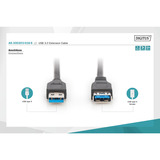 Digitus Cable de extensión USB 3.2 Gen 1, conector USB-A > toma USB-A, Cable alargador negro