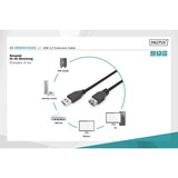 Digitus Cable de extensión USB 3.2 Gen 1, conector USB-A > toma USB-A, Cable alargador negro
