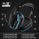 Logitech G935 Auriculares Diadema Conector de 3,5 mm MicroUSB Negro, Azul, Auriculares para gaming negro, Auriculares, Diadema, Juego, Negro, Azul, Binaural, Unidad de control externa