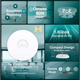 TP-Link Omada EAP610 punto de acceso inalámbrico 1775 Mbit/s Blanco Energía sobre Ethernet (PoE) blanco, 2,4 GHz, 5 GHz, 1775 Mbit/s, WPA, WPA-Enterprise, WPA2, WPA2-Enterprise, WPA3, WPA3-Enterprise, 10,100,1000 Mbit/s