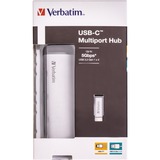 Verbatim Hub Multipuertos USB-C 4 puertos USB 3.2 Gen 1, Hub USB plateado, USB 3.2 Gen 1 (3.1 Gen 1) Type-C, USB 3.2 Gen 1 (3.1 Gen 1) Type-A, 5000 Mbit/s, Gris, Aluminio, Plástico, 0,15 m