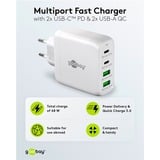 goobay Cargador rápido multipuerto USB-C, PD, GaN, 68 vatios blanco
