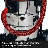 EINHELL TE-VC 36/30 Li S-Solo 30 L Aspiradora de tambor Seca y húmeda Bolsa para el polvo, Aspiradora en húmedo y en seco rojo/Plateado, Aspiradora de tambor, Seca y húmeda, Bolsa para el polvo, 30 L, Filtrado, 76 dB
