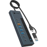 ICY BOX IB-HUB1743-CPD USB 3.2 Gen 2 (3.1 Gen 2) Type-A + Type-C 10000 Mbit/s Azul, Hub USB antracita, USB 3.2 Gen 2 (3.1 Gen 2) Type-A + Type-C, USB 3.2 Gen 2 (3.1 Gen 2) Type-A, USB 3.2 Gen 2 (3.1 Gen 2) Type-C, 10000 Mbit/s, Azul, Aluminio, 100 W