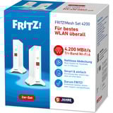 FRITZ! Mesh Set 4200, Repetidor blanco/Rojo, Mesh Set 4200, Rojo, Blanco, 2x2/4x4, Repetidor de red, Poder, WLAN, Doble banda (2,4 GHz / 5 GHz), Wi-Fi 6E (802.11ax)