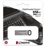 Kingston DataTraveler Unidad Flash USB Kyson de 512 GB, Lápiz USB plateado, 512 GB, USB tipo A, 3.2 Gen 1 (3.1 Gen 1), 200 MB/s, Sin tapa, Plata