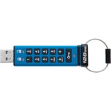 Kingston IronKey Keypad 200 de 128 GB, FIPS 140-3 nivel 3 (pendiente) cifrado AES-256, Lápiz USB FIPS 140-3 nivel 3 (pendiente) cifrado AES-256, 128 GB, USB tipo A, 3.2 Gen 1 (3.1 Gen 1), 145 MB/s, Funda, Azul