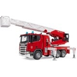 bruder Scania Super 560R camión de bomberos con escalera giratoria, bomba de agua, luz y sonido, Automóvil de construcción 