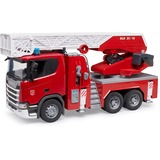bruder Scania Super 560R camión de bomberos con escalera giratoria, bomba de agua, luz y sonido, Automóvil de construcción 