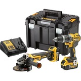 DEWALT Taladro atornillador percutor a batería + amoladora angular Set DCK2080P2T, 18 Voltios, Kit de herramientas amarillo/Negro