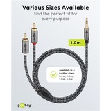 goobay Cable adaptador de audio Plus AUX 3,5mm jack > conector estéreo Cinch negro/Plateado