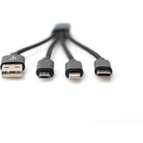 Digitus Cable de carga 3 en 1, USB-A 2.0 > Lightning + USB-C + Micro-USB negro