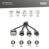 Digitus Cable de carga 3 en 1, USB-A 2.0 > Lightning + USB-C + Micro-USB negro