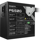 GIGABYTE GP-P650G unidad de fuente de alimentación 650 W 20+4 pin ATX ATX Negro, Fuente de alimentación de PC 650 W, 100 - 240 V, 12 - 6 A, 12 A, 6 A, Activo