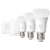 Philips Hue Kit de inicio: 3 bombillas inteligentes E27 (1100) + regulador de intensidad, Lámpara LED Philips Hue White Kit de inicio: 3 bombillas inteligentes E27 (1100) + regulador de intensidad, Bombilla inteligente, Blanco, Bluetooth/Zigbee, LED integrado, E27, Blanco suave