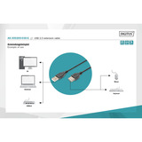 Digitus Cable de extensión USB 2.0, conector USB-A > enchufe USB-A, Cable alargador negro