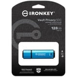 Kingston IronKey 128GB USB-C Vault Privacy 50C cifrado AES-256, FIPS 197, Lápiz USB celeste/Negro, FIPS 197, 128 GB, USB Tipo C, 3.2 Gen 1 (3.1 Gen 1), 250 MB/s, Tapa, Negro, Azul