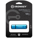 Kingston IronKey 128GB USB-C Vault Privacy 50C cifrado AES-256, FIPS 197, Lápiz USB celeste/Negro, FIPS 197, 128 GB, USB Tipo C, 3.2 Gen 1 (3.1 Gen 1), 250 MB/s, Tapa, Negro, Azul
