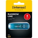 Intenso Rainbow Line unidad flash USB 4 GB USB tipo A 2.0 Azul, Lápiz USB azul, 4 GB, USB tipo A, 2.0, 28 MB/s, Tapa, Azul