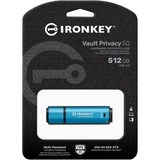 Kingston IronKey 512GB Vault Privacy 50 cifrado AES-256, FIPS 197, Lápiz USB celeste/Negro, FIPS 197, 512 GB, USB tipo A, 3.2 Gen 1 (3.1 Gen 1), 310 MB/s, Tapa, Negro, Azul