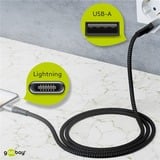 goobay cable adaptador USB 2.0, conector USB-A > conector Lightning gris/Plateado