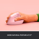 Logitech Lift Ratones, Ratón rosa, mano derecha, Diseño vertical, Óptico, RF Wireless + Bluetooth, 4000 DPI, Rosa
