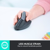 Logitech MX Vertical, Ratón negro/Plateado, mano derecha, Óptico, RF Wireless + Bluetooth, 4000 DPI, Grafito