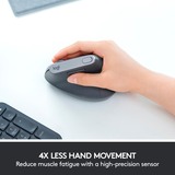 Logitech MX Vertical, Ratón negro/Plateado, mano derecha, Óptico, RF Wireless + Bluetooth, 4000 DPI, Grafito
